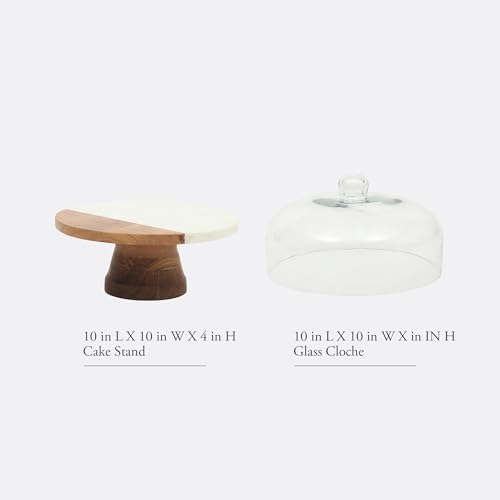 Gibson Elite Ridgehaven 10" Marble & Wood Cake Stand, Serving Platter, Charcuterie Board, and Center Piece Home Décor With Glass Lid by Gibson Elite - Image 2