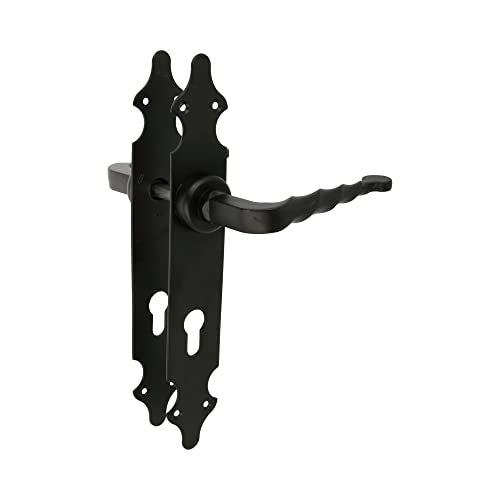 Amig - Set of Handles | Smooth Plate | 280 x 45 mm | Keyhole to 85 mm | Ideal for Increasing The Privacy of a Room | Steel Plate and Black Zamak Handle