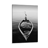 Black and White Poster Photography Canoe and Heron Canvas Print Wall Posters Canvas Wall Art Prints