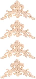 MUXSAM 4-Pack Wood Carved Corner Appliques Unpainted Wooden Onlays and Appliques Wood Carving Decals Decoration for Home Wall Furniture Wood Decor Mouldings 8.5x8.5cm/3.35"x3.35"