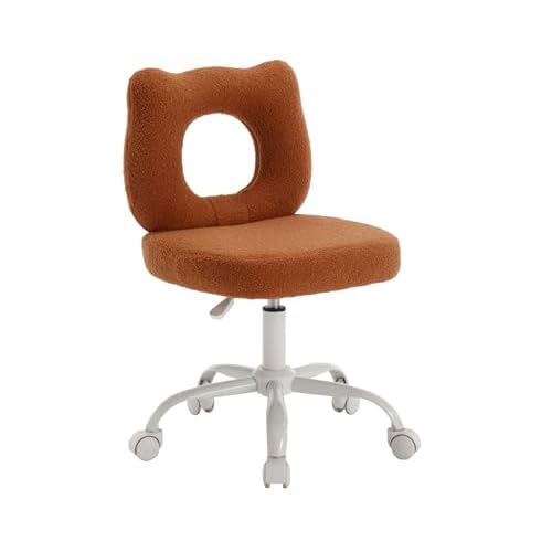 HNY Kids Desk Chair with Wheels, Cute Furry Vanity Chair with Hollowed Heart-Shape Back Adjustable Rolling Computer Study Task Chair for Girls, Fluffy Faux Fur Kids Swivel Chair for Bedroom,