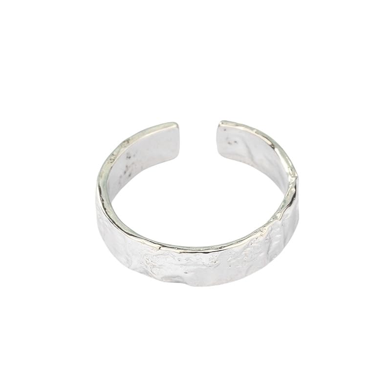 DyLyz Anillo de plata de ley 925 para mujer elegante irregular ancho delicado grueso abierto ajustable anillo de dedo antiguo llamativo anillo de pulgar grueso de plata