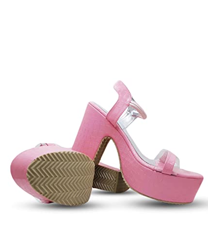 Image of Digni Nude Heels Sandal for Women Open Toe Ankle Strap Chunky Heel Pump Sandals Party Wedding Strappy Buckle Sandals