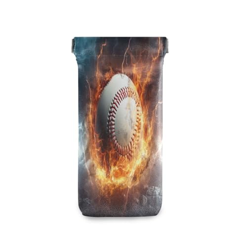 FLildon Fire Baseball Lightning Eyeglasses Pouch Squeeze Top Sunglasses Case Soft PU Leather Eyeglass Bag for Men Women