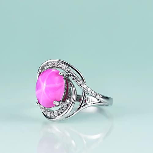 Gem's Beauty 8/10 mm | 0.31"/0.39" Lab Star Sapphire Rings Genuine 925 Sterling Silver Handmade Oval Ring Flower Halo Rings Modern Luxury Style Jewelry Rings Anniversary Gift（size 5-10）3