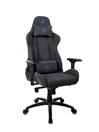 Arozzi Verona Signature Premium Upholstery Soft Fabric Ergonomic Computer Gaming Chair Office Chair With Recliner Swivel Tilt Rocker 4D Armrests Neck And Lumbar Pillows - Dark Grey With Blue Accents #TOP2