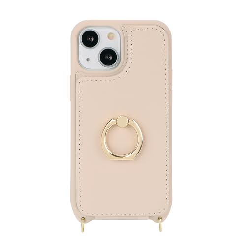 Image of for iPhone 13 Mini Case with Card Holder and Strap for Women,Crossbody Lanyard,Kickstand Ring Stand,Snap Clasp,RFID Blocking,Phone Wallet Cases 5.4 inch(Beige)