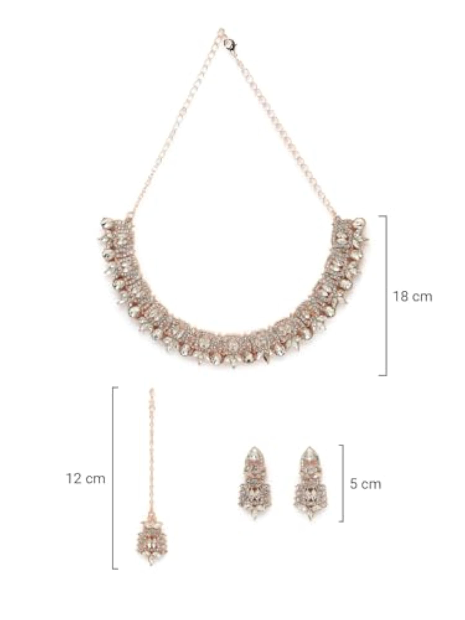 Plated Stone Collar Necklace Set With Earring And Maangtika