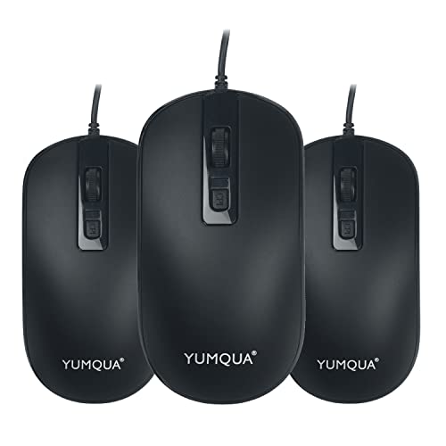 YUMQUA SB101 USB Wired Computer Mouse 3 Pack, Home Office Noiseless Slim Optical Corded Mouse for Laptop Chromebook Notebook PC Computer