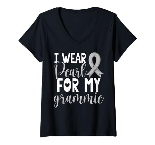 Je porte de la perle pour mon soutien de sensibilisation au cancer du poumon Grammie T-Shirt avec Col en V