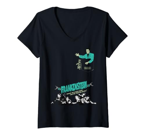 Image of Women's Universal Monsters Frankenstein Vintage Poster Pocket V-Neck T-Shirt