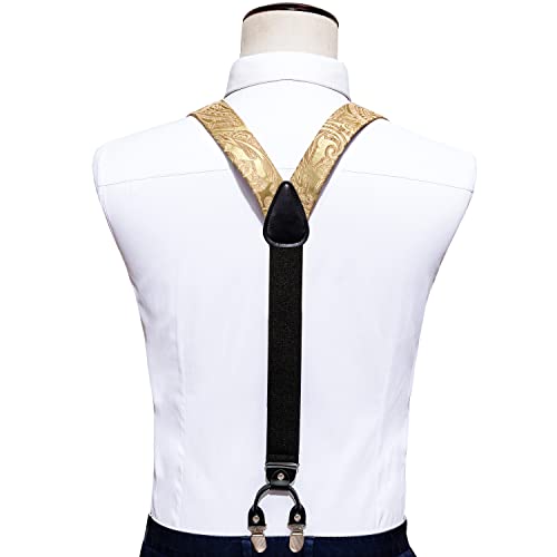 Image of Barry.Wang Men Suspender Set with Necktie Elastic Y Type Heavy Duty 6 Clips Braces Tie Handkerchief Cufflink Pin 6PCS