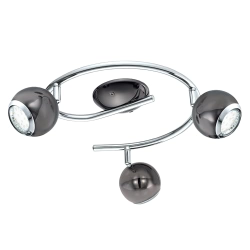 Image of Eglo LED Ceiling Light Bimeda, 3-Light Ceiling Fixture, Metal Spotlight in Nickel-Nero and Chrome, Living Room Lamp, Spots with GU10 Bulbs, Warm White