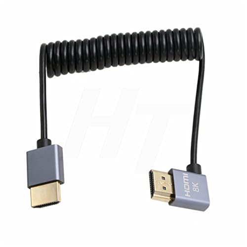HangTon HDMI 8K 4K 60fps Cable Thin Coiled Left Angle for ZCAM Sony A7siii Canon Nikon Camera ATOMOS Shinobi Ninja V Portkeys BM