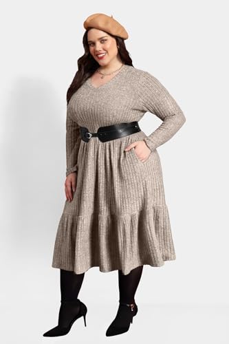 Image of RITERA Plus Size Dresses for Curvy Women Summer Spring Womens Dress V Neck Short Sleeve Casual Dress with Pockets XL-5XL