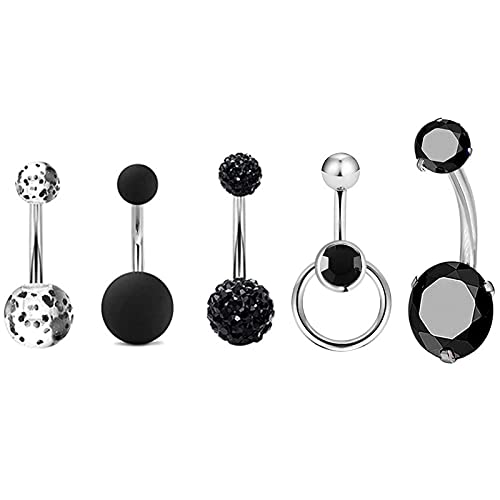 5pcs 14G Stainless Steel Belly Button Rings Navel Rings CZ Curved Barbell Piercing Belly Rings for Women