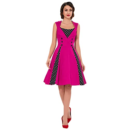 Image of KILLREAL Women's Vintage Polka Dot Print A-Line Pin Up Style Sleeveless Cocktail Party Casual Dress