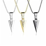 3pcs Arrow Spearpoint Arrowhead Pendant Necklace Set for Women Men Gothic Punk Cool Spike Minimalist Chain Necklace for Rock Hip Hop Party Fashion Jewelry Gifts (Gold+silver+black)