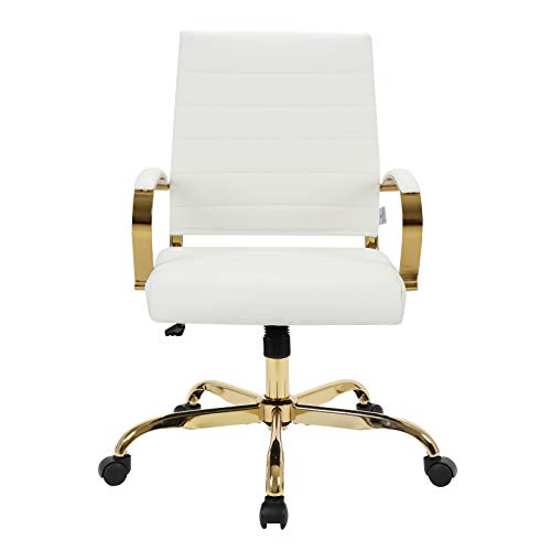 Leisuremod Benmar Modern Mid-Back Adjustable Swivel Leather Office Chair With Gold Frame (White) #TOP3