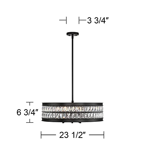 Regency Hill Jaylen Oil Rubbed Bronze Pendant Chandelier 23 1/2" Wide Luxury Clear Crystal Drum Shade 6-Light Fixture Dining Room House Foyer Entryway Kitchen Bedroom Living Room Ceilings #TOP3