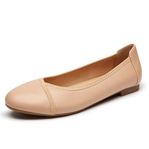 Image of Trary Slingback Flats for Women, Black Dressy Comfortable Round Square Toe Shoes, Work Office Casual Ankle Strap Dress Flats
