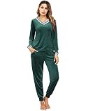 Irevial Women's Striped V Neck Crushed Velvet Tops Long Sleeve Casual Sweatsuits Sets with Pocket Gr
