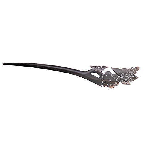Marycrafts Love Birds Couple Buffalo Horn Hair Stick Hairstick Hair Pin Handmade (Black)