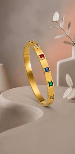 Image of Stylish Gold Plated Bangle for Women | Daily Use Stainless Steel Kada | Anti-Tarnish Waterproof Cuff | Multicolour Crystal Evil Eye | Daily Wear Bracelet For Womens | Premium Gift For Girl