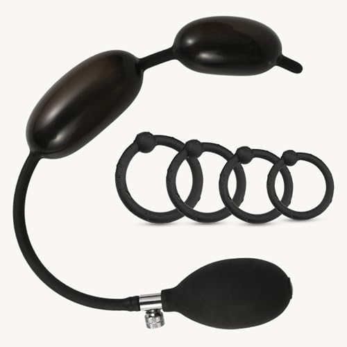 BDSMJOY 2-IN-1 Aufblasbarer Harnröhren Dilator mit Pumpe & 4 Penisring Cockring Penis Ring,Dilator Harnröhre Silikon Penis Plug Katheter Harnröhre Mann Dilatatoren Penispumpe für Prostata Massage