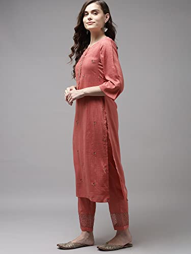 Image of INDO ERA Women's Poly Chiffon Embroidered Straight Kurta With Pant & Dupatta Set (RRRRR8075)