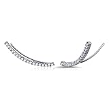 Sterling Silver Cubic Zirconia Curved Crawler Climber Hook Earrings
