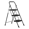 Amazon Basics 3-Step Folding Ladder, Steel Structure with Anti-Slip Feet, Maximum Load Capacity 150kg, Height 100.8 cm (Open), Black