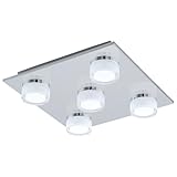 EGLO LED Deckenlampe Romendo 1, 5 flammige Deckenleuchte Bad dimmbar, Badezimmer Lampe aus Metall in Chrom, Kunststoff, LED Feuchtraumleuchte warmweiß, IP44, L x B 32 cm