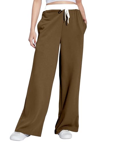 Image of Mehrang Wide Leg Drawstring Pants, with Contrast Waist Band || Casual Lounge Wear Side with Pockets, High Waisted, Relaxed Fit Trouser for Women