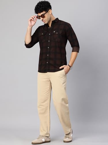 Image of Majestic Man Men's Pure Cotton Cargo Checkered Shirt with Dual Flap Pockets - Slim Fit | Full Sleeve | Casual Wear | Trendy & Comfortable