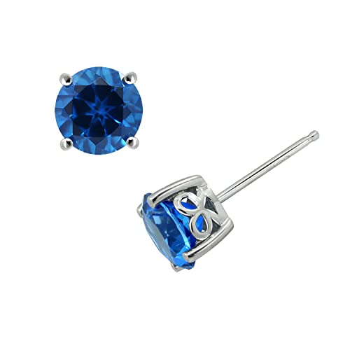 Amazon Collection Platinum Plated Sterling Silver Kashmir Blue Topaz Stud Earrings made with Genuine Topaz Gemstones