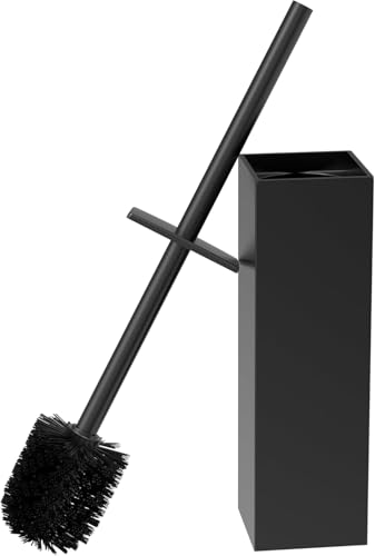 Image of RUACQ Toilet Brush and Holder Set, Square, Matte Black | SUS304 Stainless Steel Handle, Toilet Cleaner Brush with Durable Scrubbing Bristles, Splash-Proof