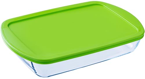 Pyrex FTE RECT PX Verde con Tapa 40X27CM 4,5L Fuente para Horno, Vidrio borosilicato, Multicolor