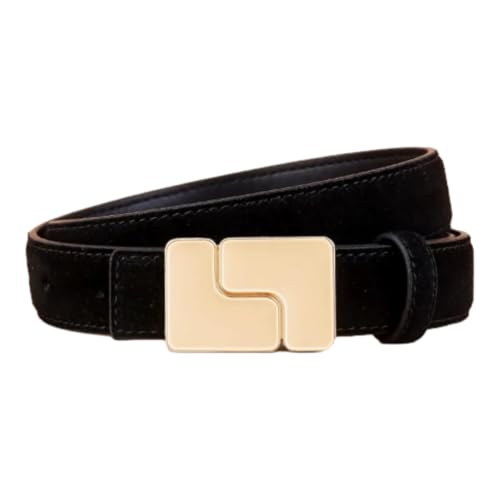 Taconey Cinturón de piel de ante de vaca auténtica, diseño sencillo, ajustable, unisex, para uso diario informal y profesional.,Negro,100