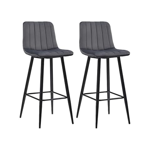 OFCASA Bar Stools Set of 2 Grey Velvet Upholstered Breakfast Bar Stools with Backs Island Counter Chairs for Home Kitchen Bar Cover