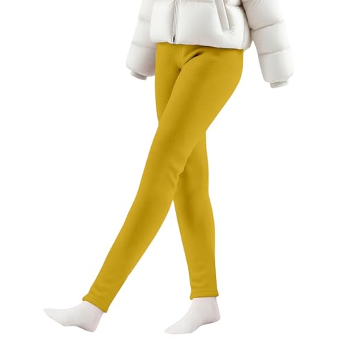 Girls Fleece Leggings Casual Classic Skinny Pants High Waisted Solid Color Stretchy Trousers