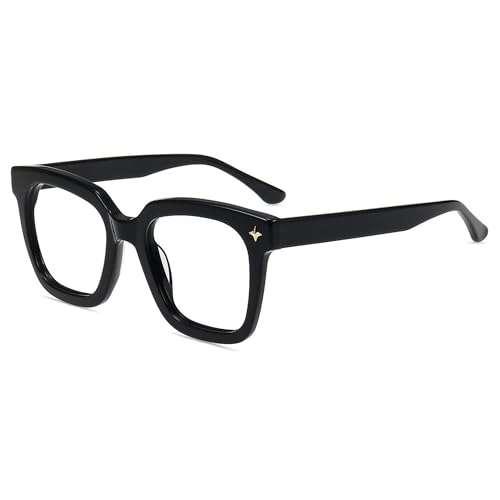 Firmoo Gafas con Filtro Luz Azul Mujeres Hombres Gafas para Ordenador con Montura Cuadrada Gafas Protectoras Antideslumbrantes Luz Azul UV para Pantallas, Negro , 51 x 45 mm (lenti), 131 mm