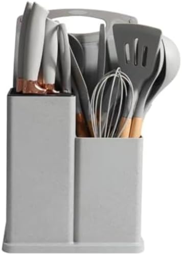 Kit de Utensílios de Cozinha em Silicone com Cabo de Madeira 19 Peças - Qualidade Premium para uma C