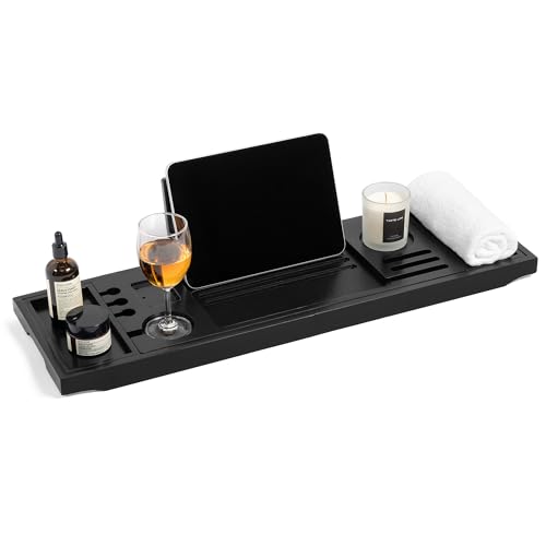 Realgulf Bamboo Bathtub Tray Caddy - Splash-Proof Adjustable (28.5-40") with