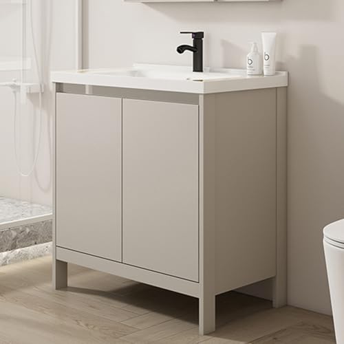 Fregadero de cerámica con gabinete, lavabo blanco con desbordamiento, incluye grifo de agua fría y caliente, ideal para cocina, baño, restaurante, granja, lavandería (31.8 pulgadas)
