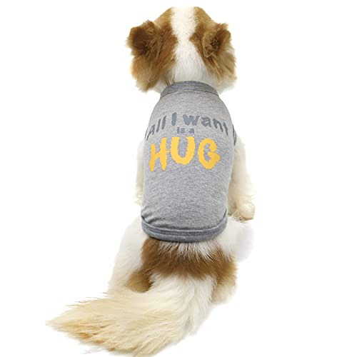 Lophipets Dog All I Want Is A Hug Letter Print Shirts For Small Dog Pomeranian Clothes Vest Tee-Grey/L #TOP1