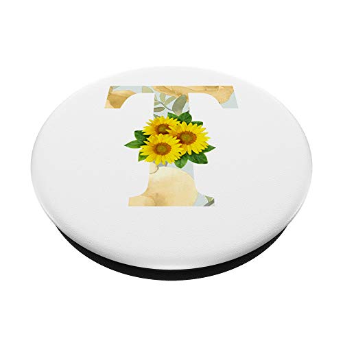 Sunflower Letter T Cute Floral Monogram Initial Letters Popsockets Grip And Stand For Phones And Tablets #TOP1