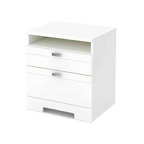 South Shore Reevo 2-Drawer Nightstand, Pure White with Matte Nickel Handles