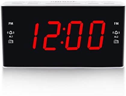 FUHONGYUAN Digital Alarm Clock Radio, Alarm Clocks for Bedrooms with AM/FM Radio, 1.6 Inch Red Digit Display with Dimmer, Dual Alarm, Snooze, Sleep Timer (Red)