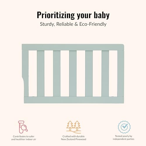 Image of Dream On Me Toddler Guard Rail for Convertible Crib, Solid Wood Bed Rail for Toddler Bed Conversion, Seafoam Green